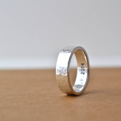Hammered Hidden Message Solid White Gold Ring