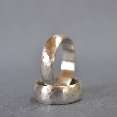 HandmadeWedding Solid White Gold Ring With Hammered Finish