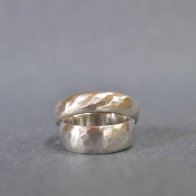 HandmadeWedding Solid White Gold Ring With Hammered Finish