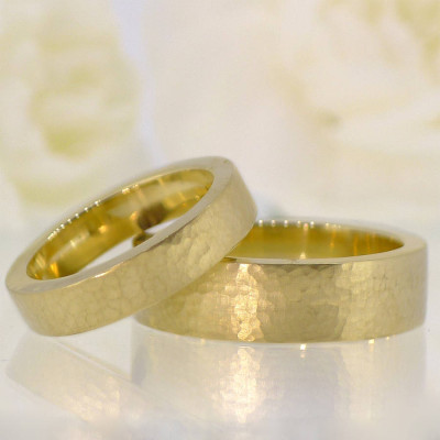His And Hers Hammered Wedding Ring 18CT Gold Set