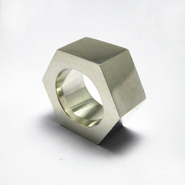 Large Nut Solid White Gold Ring