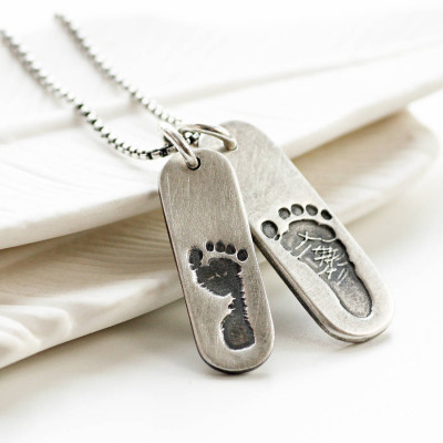 Solid Gold Mens Double Footprint Tag Necklace