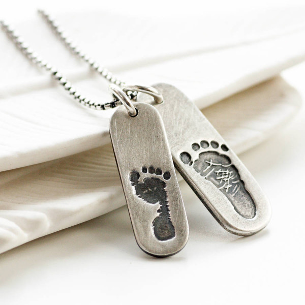 Solid Gold Mens Double Footprint Tag Necklace