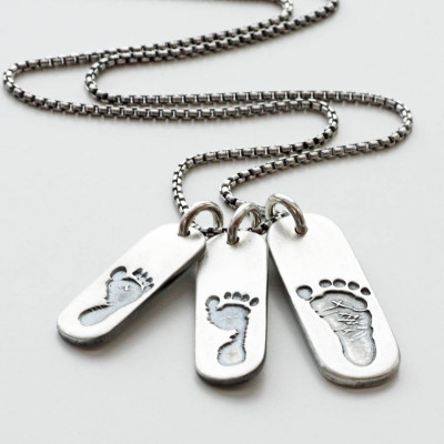 Solid Gold Mens Footprint Trio Tag Necklace