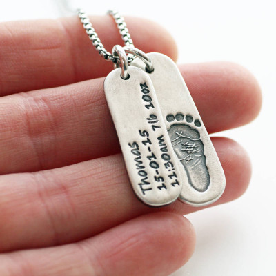 Solid Gold Mens Footprint Tag Necklace