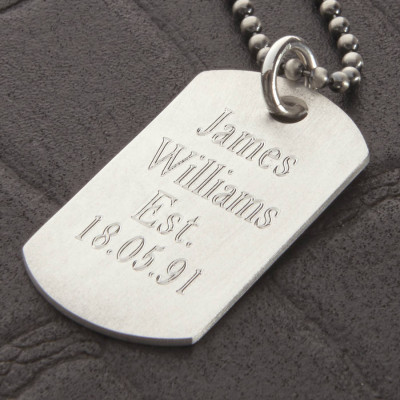 Personalised 18CT White Gold Karma Dog Tag Necklace