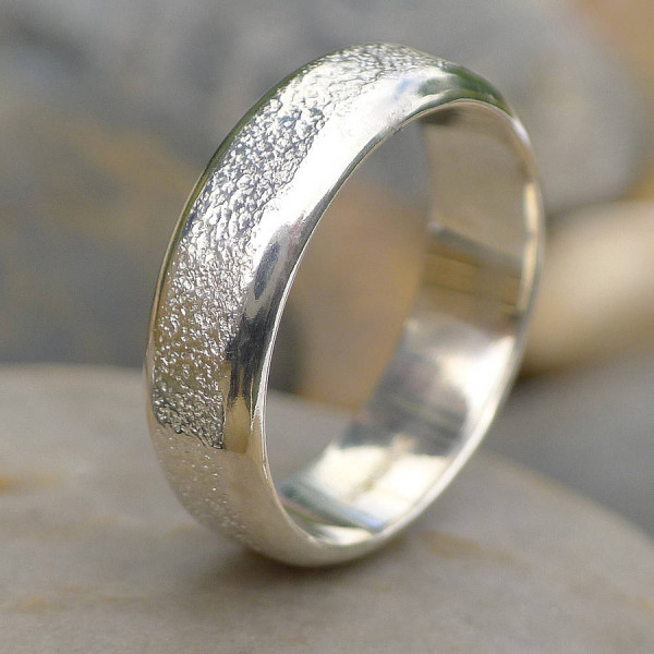 Mens Solid White Gold Ring With Concrete Texture