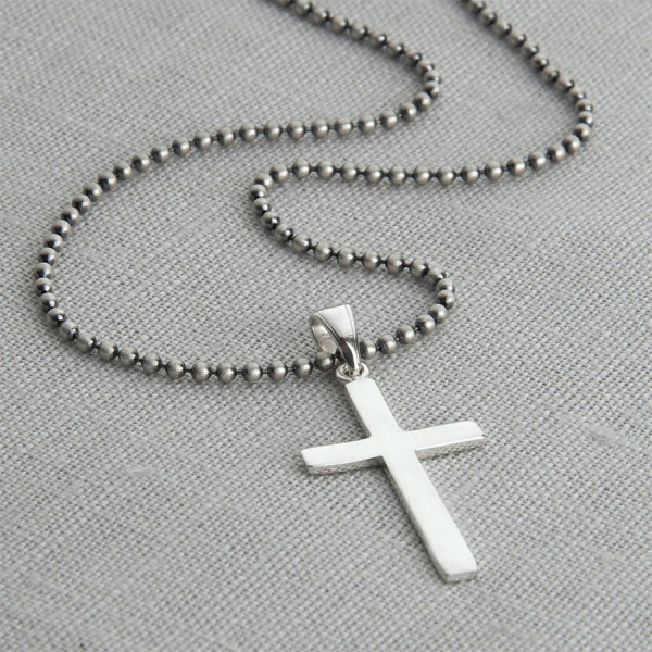Mens 18CT White Gold Cross And Chain
