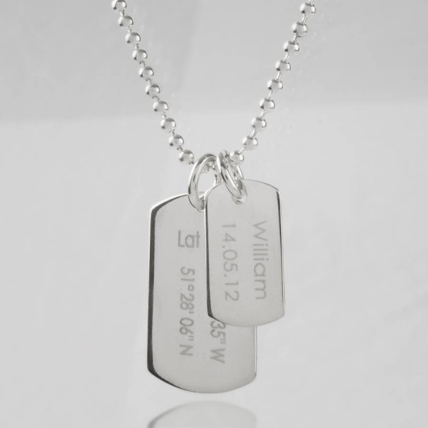 Solid Gold Mens Birth Day Celebration Dog Tags Necklace