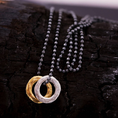 Solid Gold Mens Mixed Metal Eternity Necklace
