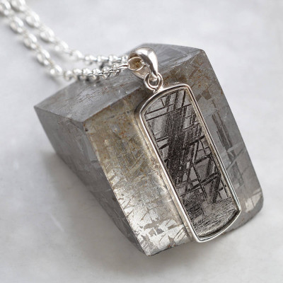 Solid Gold Meteorite And Rectangular Name Necklace