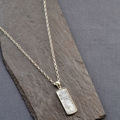 Solid Gold Meteorite And Rectangular Name Necklace