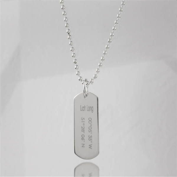 Solid White Gold Coordinates Dog Tag Necklace