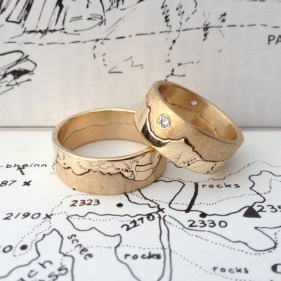 Mountain Landscape Skyline Solid Gold Ring