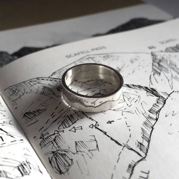 Mountain Landscape Skyline Solid Gold Ring