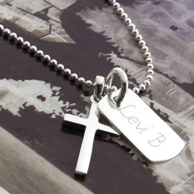Personalised 18CT Gold Cross And Dogtag Necklace