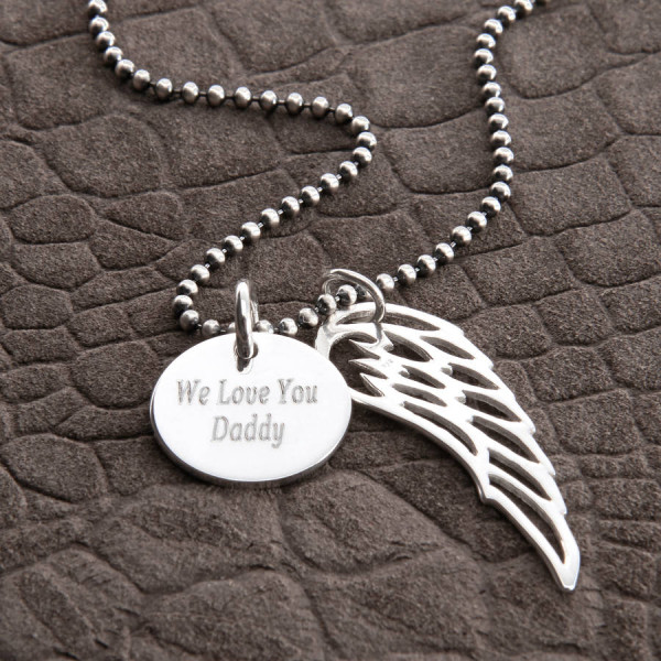 Personalised 18CT White Gold Wing And Disc Pendant