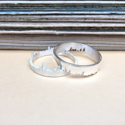 City Skyline Solid White Gold Ring