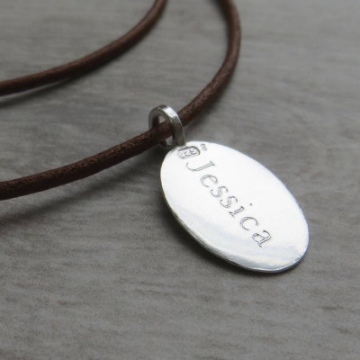 Solid Gold Tag amp Leather Cord Name Necklace