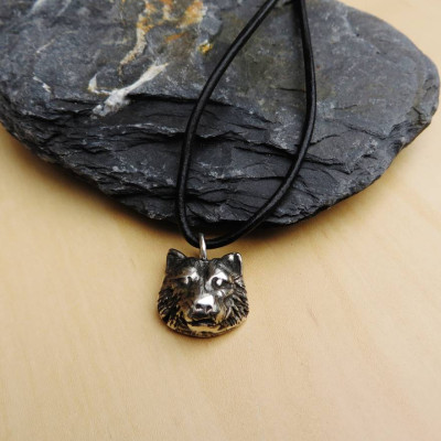 Solid Gold Wolf Head Name Necklace