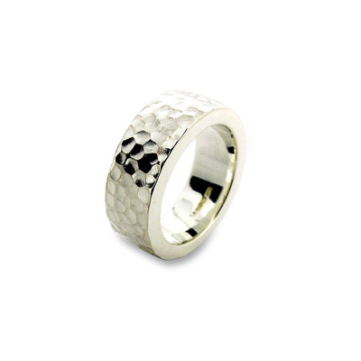 18CT White Gold Hammered Ring