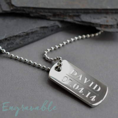 18CT White Gold Solid Dog Tag Necklace