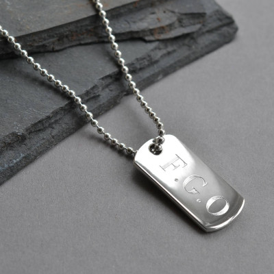 18CT White Gold Solid Dog Tag Necklace