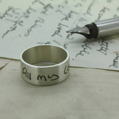Your Own Handwriting Solid White Gold Ring