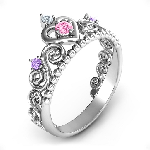 Princess Charming Tiara Solid White Gold Ring