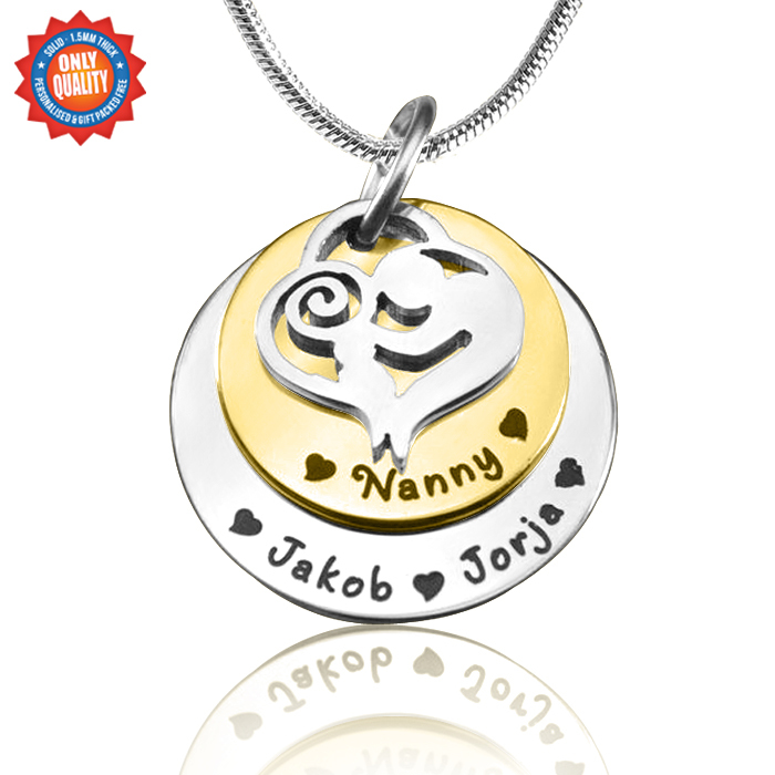 Solid Gold Mother's Disc Double Name Necklace - Two Tone