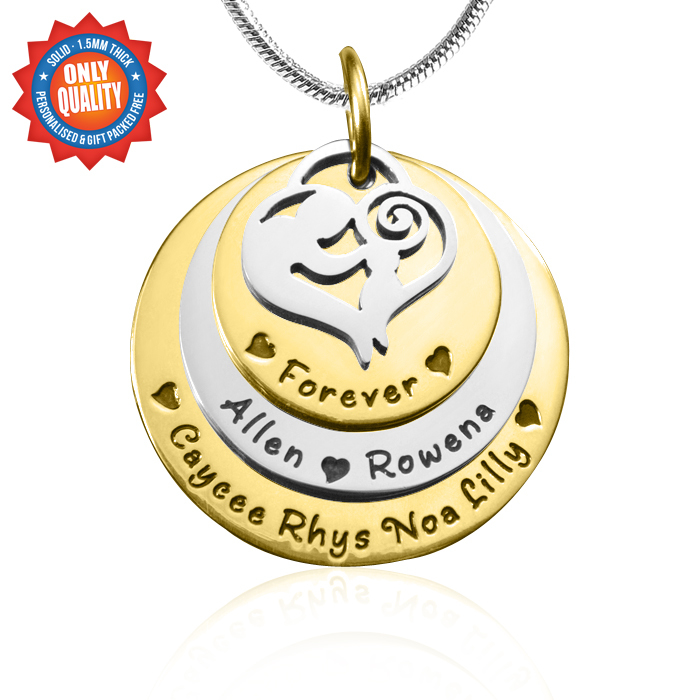 Solid Gold Mother's Disc Triple Name Necklace - TWO TONE