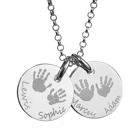 Solid Gold Large Engraved Handprint Necklace For Children
