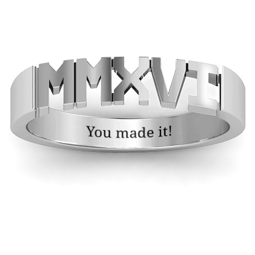 2019 Roman Numeral Graduation Solid White Gold Ring