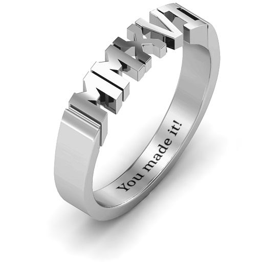 2019 Roman Numeral Graduation Solid White Gold Ring