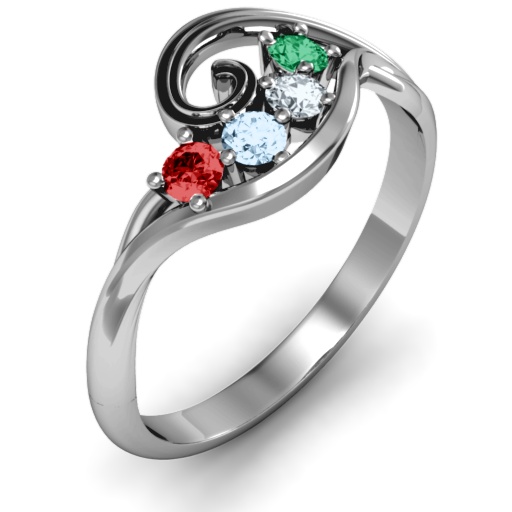3 - 8 Stone Swirl Solid White Gold Ring