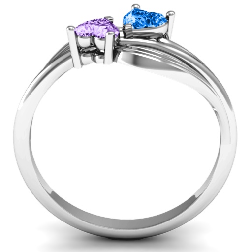 A Couple of Hearts Solid White Gold Ring with Cubic Zirconias Stones