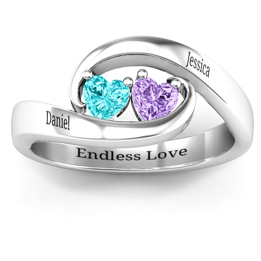Pair of Hearts Solid White Gold Ring