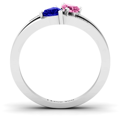 Twin Hearts Solid White Gold Ring
