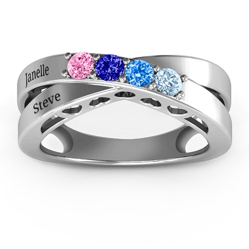 Across My Heart 4-Stone Solid White Gold Ring