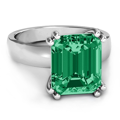 Basket Set Emerald Cut Solid White Gold Ring