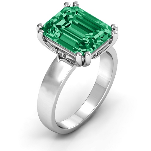 Basket Set Emerald Cut Solid White Gold Ring
