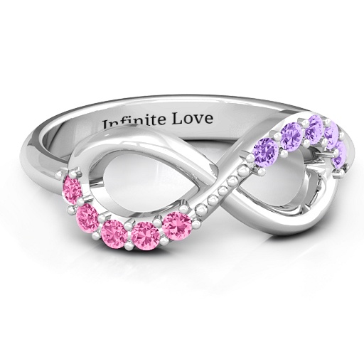 Birthstone Infinity Accent Solid White Gold Ring