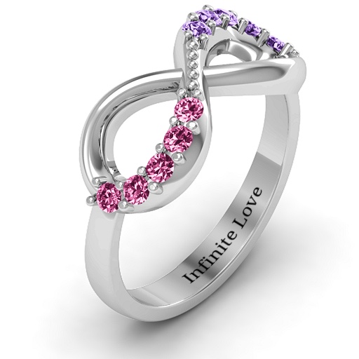 Birthstone Infinity Accent Solid White Gold Ring