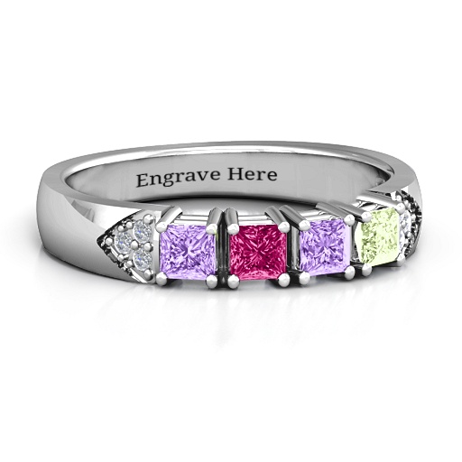 Classic 2-7 Princess Cut Solid White Gold Ring with Accents