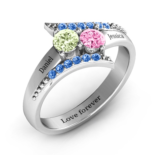 Diagonal Dream Solid White Gold Ring With Round Stones