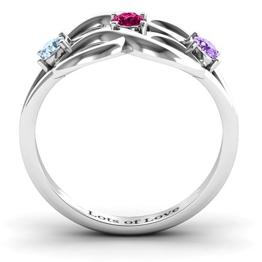 Double Infinity Solid White Gold Ring with Triple Stones