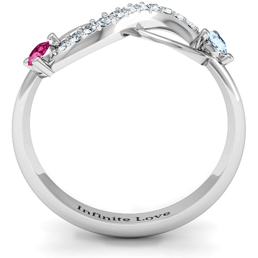 Double Stone Infinity Accent Solid White Gold Ring