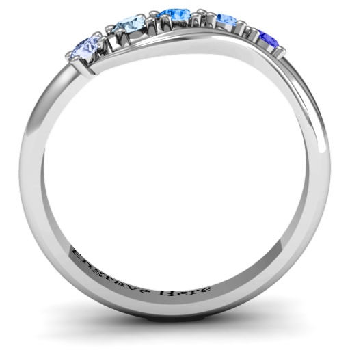 Five Stone Wave Solid White Gold Ring