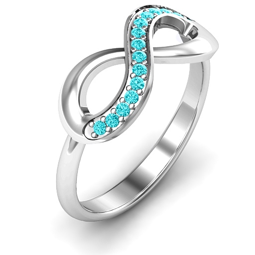 Infinity Solid White Gold Ring with Single Accent Row