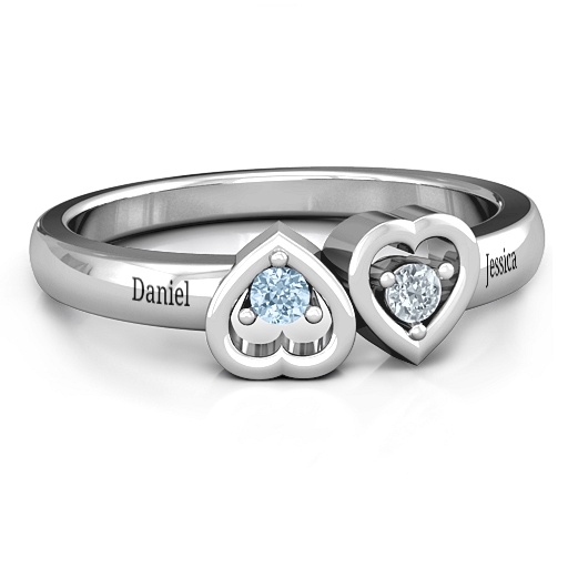 Inverted Kissing Hearts Solid White Gold Ring